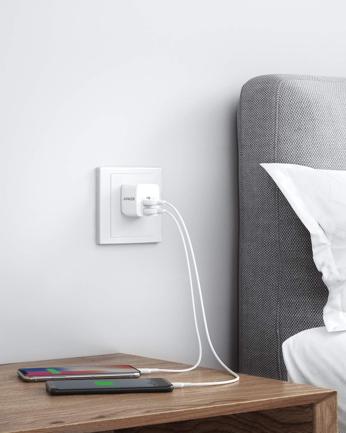 Anker - Cargador USB, puerto dual, 2 piezas, cargador de pared de 12W con enchufe plegable, puerto de alimentación mini para iPhone XS/X / 8/8 Plus / 7 / 6s / 6s Plus, iPad, Samsung Galaxy Note 5 / Note 4, HTC, Moto.