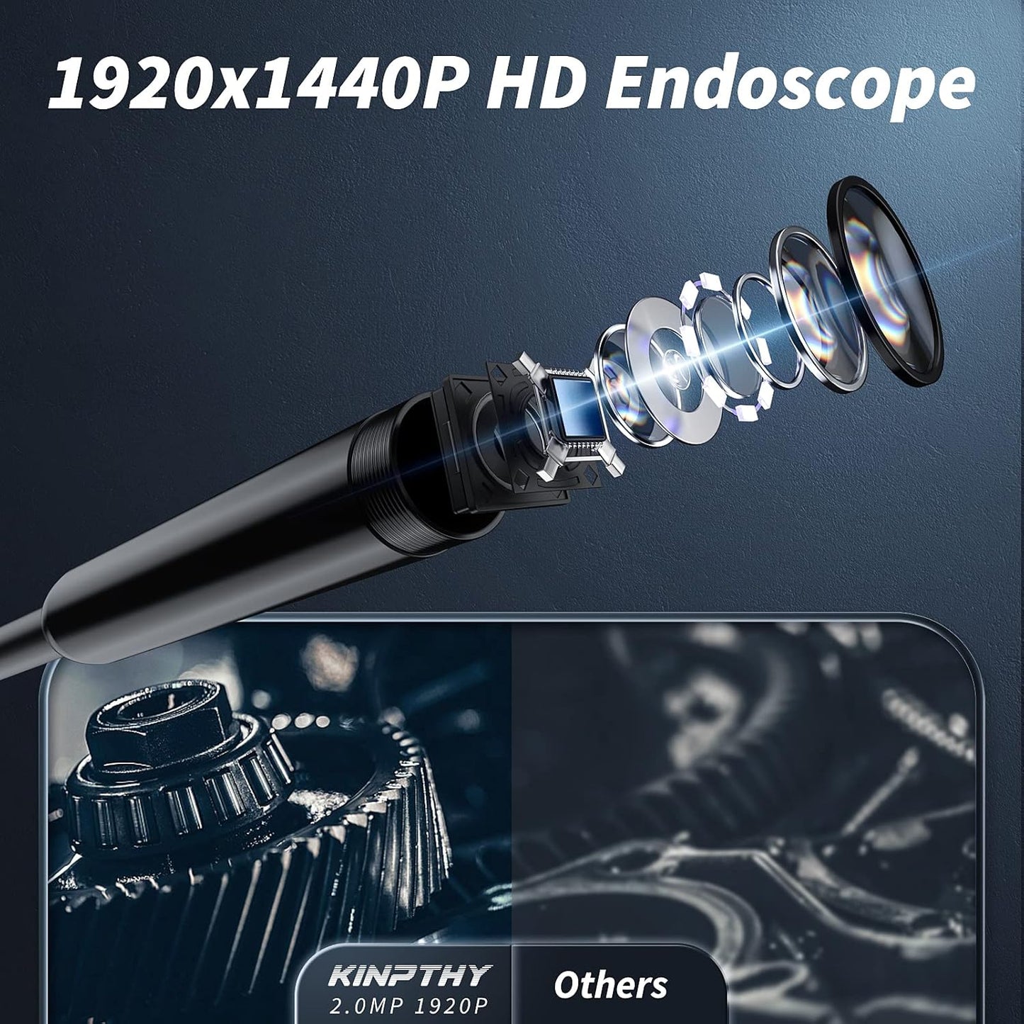 Cámara endoscopio con luz, herramientas de boroscopio HD 1920P con 8 luces LED ajustables, endoscopio con cámara de serpiente semirrígida, boroscopio de inspección impermeable IP67 para iOS y Android: