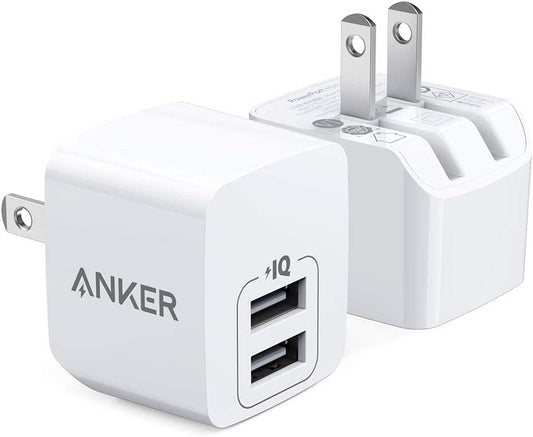 Anker - Cargador USB, puerto dual, 2 piezas, cargador de pared de 12W con enchufe plegable, puerto de alimentación mini para iPhone XS/X / 8/8 Plus / 7 / 6s / 6s Plus, iPad, Samsung Galaxy Note 5 / Note 4, HTC, Moto.