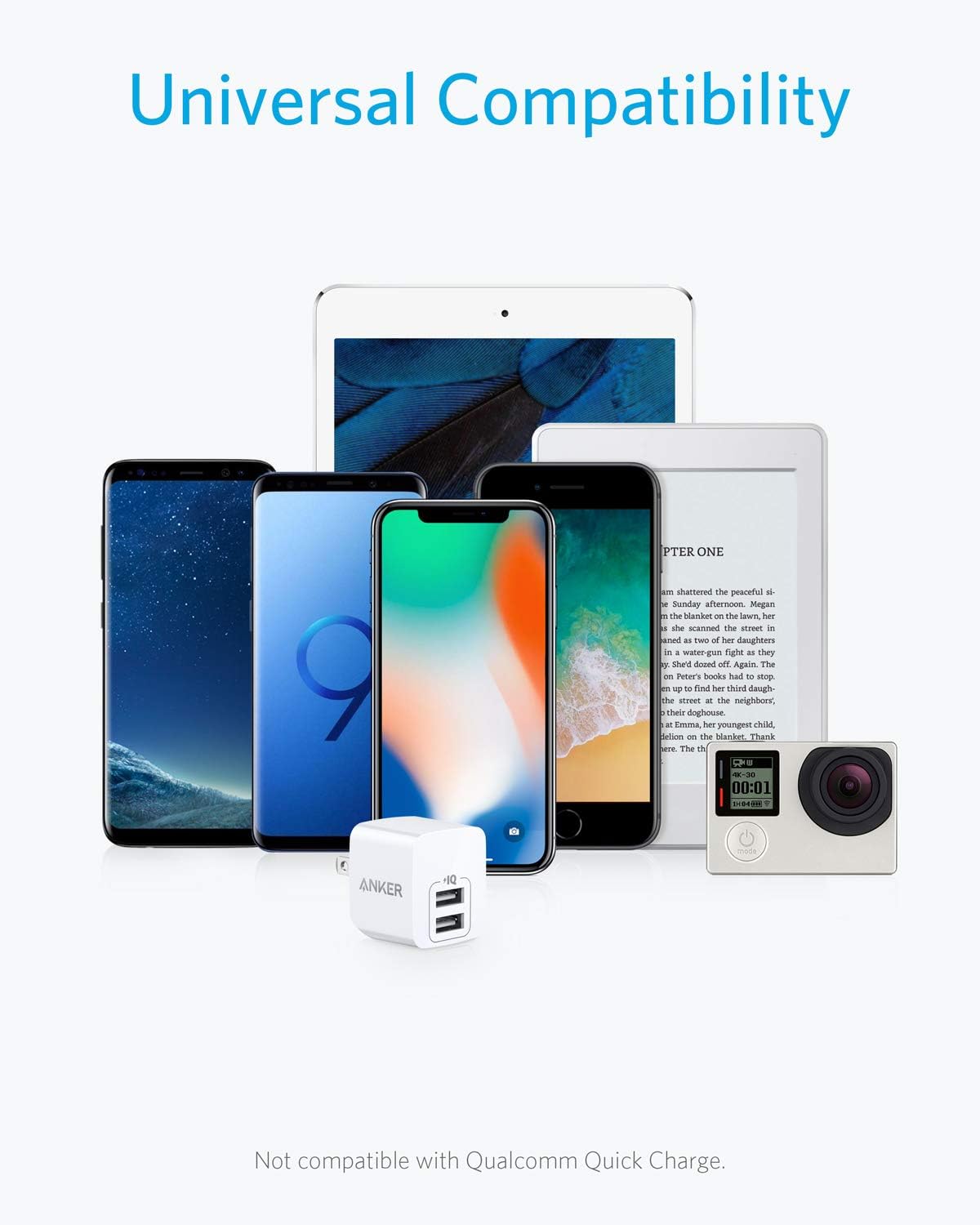 Anker - Cargador USB, puerto dual, 2 piezas, cargador de pared de 12W con enchufe plegable, puerto de alimentación mini para iPhone XS/X / 8/8 Plus / 7 / 6s / 6s Plus, iPad, Samsung Galaxy Note 5 / Note 4, HTC, Moto.