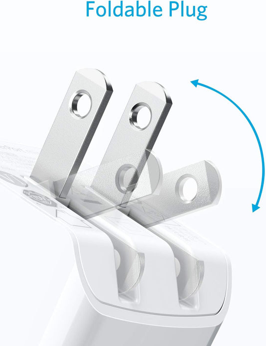 Anker - Cargador USB, puerto dual, 2 piezas, cargador de pared de 12W con enchufe plegable, puerto de alimentación mini para iPhone XS/X / 8/8 Plus / 7 / 6s / 6s Plus, iPad, Samsung Galaxy Note 5 / Note 4, HTC, Moto.