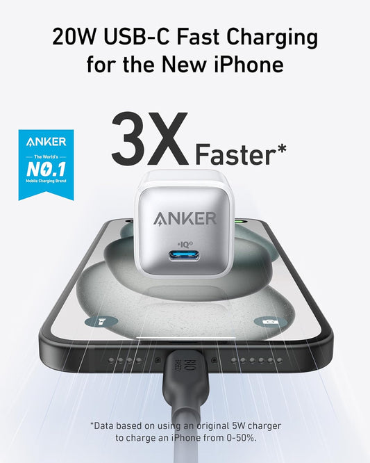 Anker - (Anker Nano Pro) 20W PIQ 3.0, cargador rápido durable, cargador USB C para iPhone 13/13 Mini/13 Pro/13 Pro Max/12, iPad/iPad Mini, Pixel, y más.